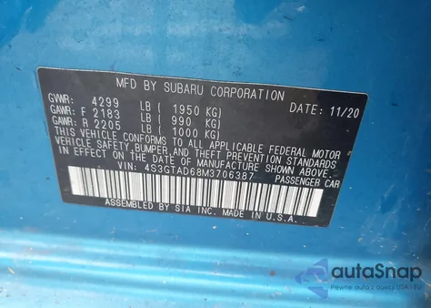 2021 Subaru Impreza Premium 5-Door z USA, uszkodzony, nr VIN 4S3GTAD68M3706387